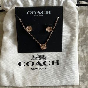 Coach Necklace & Earrings Set Rose Gold